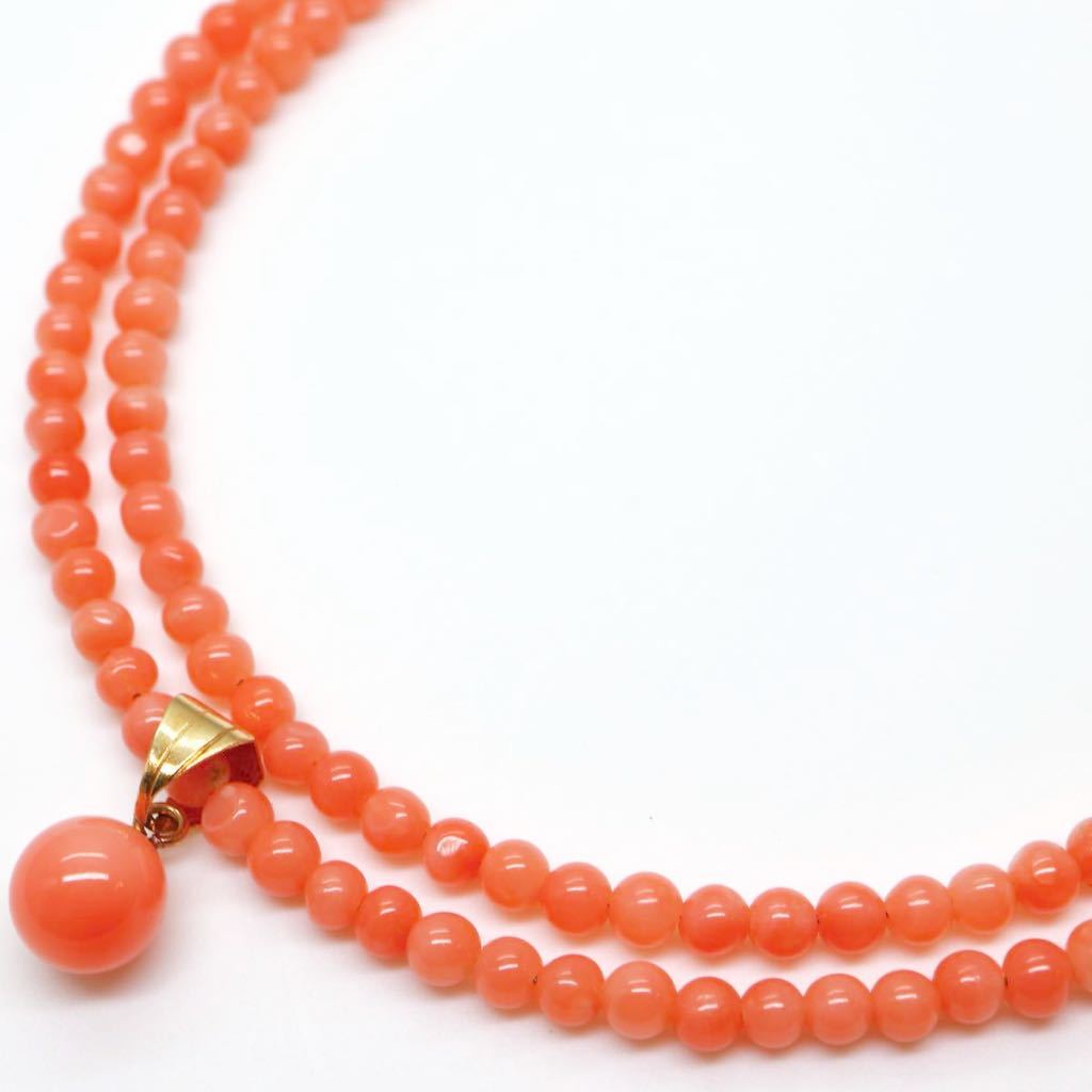 《K18天然桃珊瑚ネックレス》D 3.0/6.0mm珠　5.4g 42cm coral necklace ジュエリー jewelry DC0/DC0_画像1