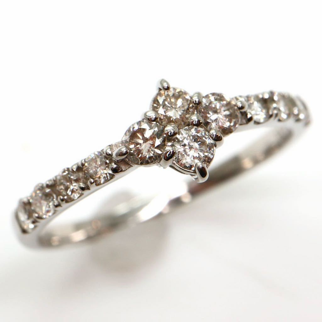 《Pt900天然ダイヤモンドハーフエタニティリング》D 2.2g 15号 0.50ct diamond ring 指輪 jewelry ジュエリー EA7/EB0_画像1