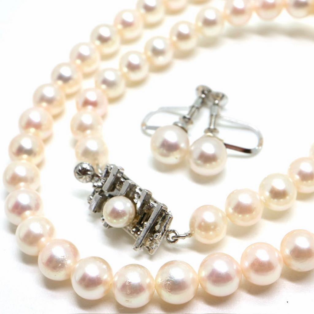 ソーティング付き!!高品質!!《アコヤ本真珠ネックレス&イヤリング》D 6.5-7.3mm珠 30.4g 41cm pearl necklace ジュエリー jewelry EA6/EB6_画像1