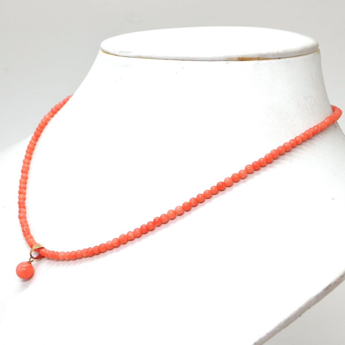 《K18天然桃珊瑚ネックレス》D 3.0/6.0mm珠　5.4g 42cm coral necklace ジュエリー jewelry DC0/DC0_画像3