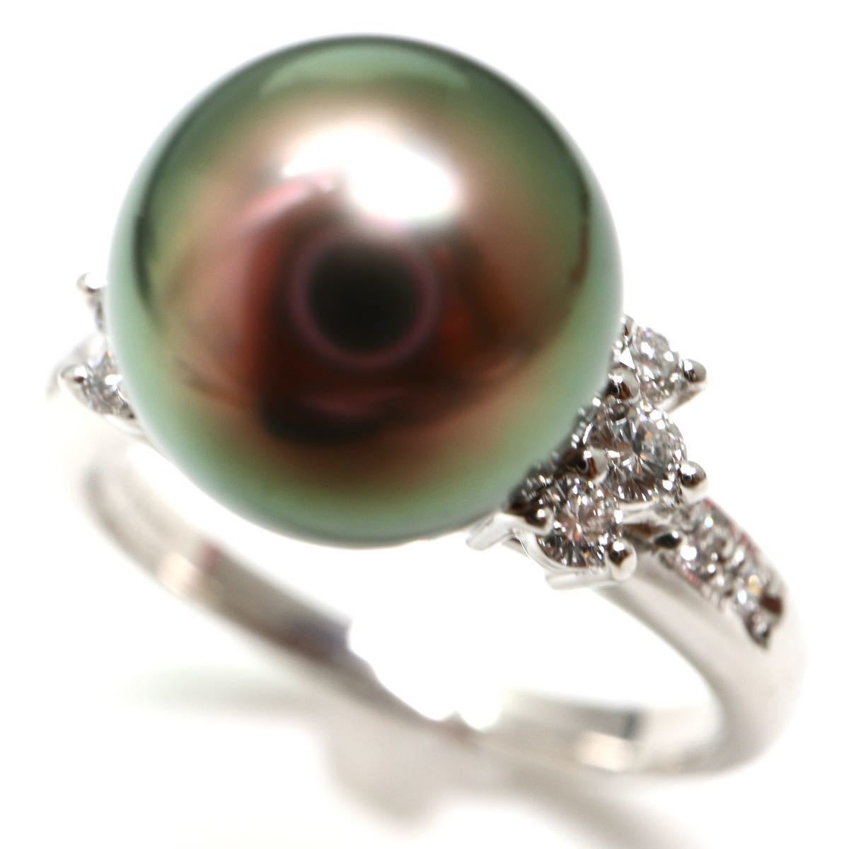 TASAKI(田崎真珠)《Pt900天然ダイヤモンド/南洋黒蝶真珠リング》D 7.4g 16号 pearl パール diamond ring 指輪 jewelry ED8/EF3_画像3