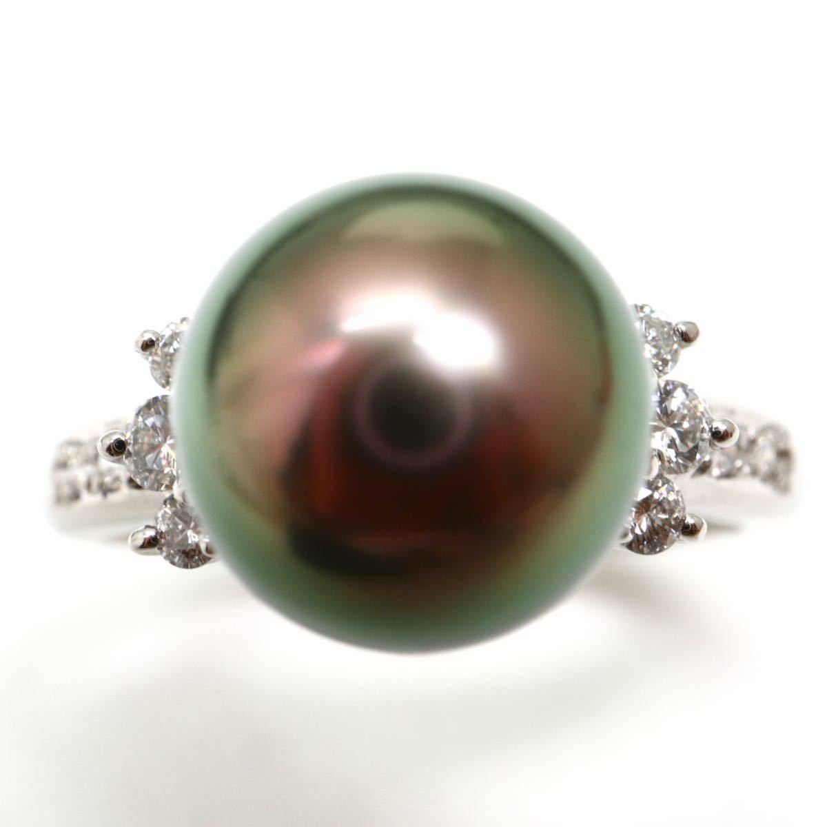 TASAKI(田崎真珠)《Pt900天然ダイヤモンド/南洋黒蝶真珠リング》D 7.4g 16号 pearl パール diamond ring 指輪 jewelry ED8/EF3_画像2