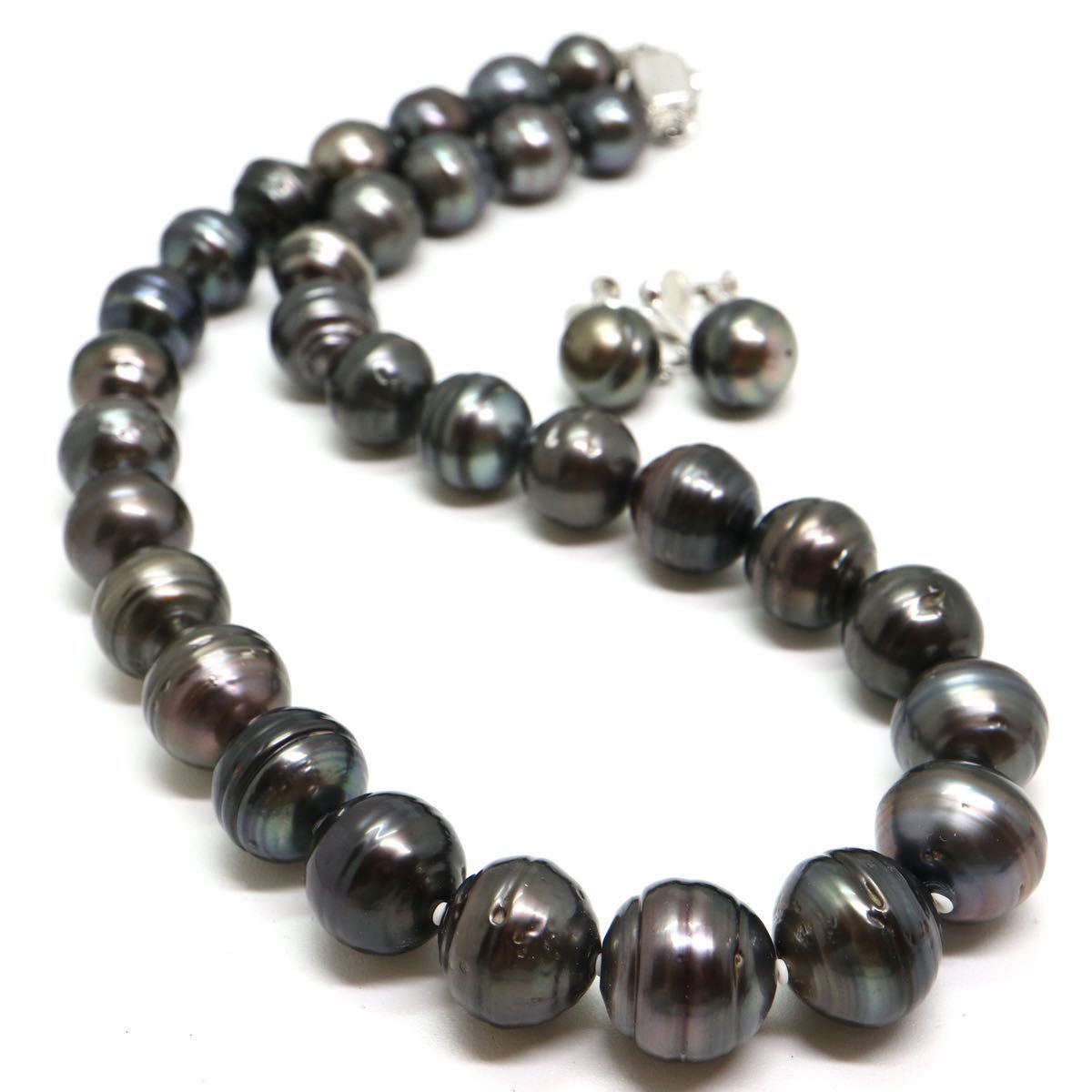 大珠!!《南洋黒蝶真珠ネックレス&K14WGイヤリング》D 10.5-14.0mm珠 95.9g 42cm pearl necklace ジュエリー jewelry EC0/EE0_画像4