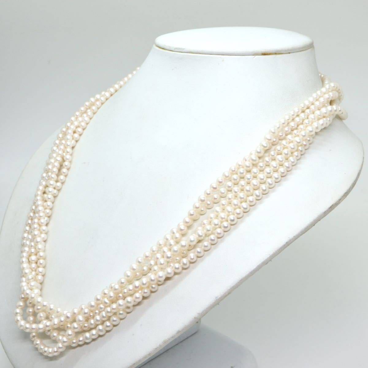 高品質!!《淡水パール5連ネックレス》D 4.0-4.5mm珠 75.5g 55cm pearl necklace jewelry DC0/EF0_画像3