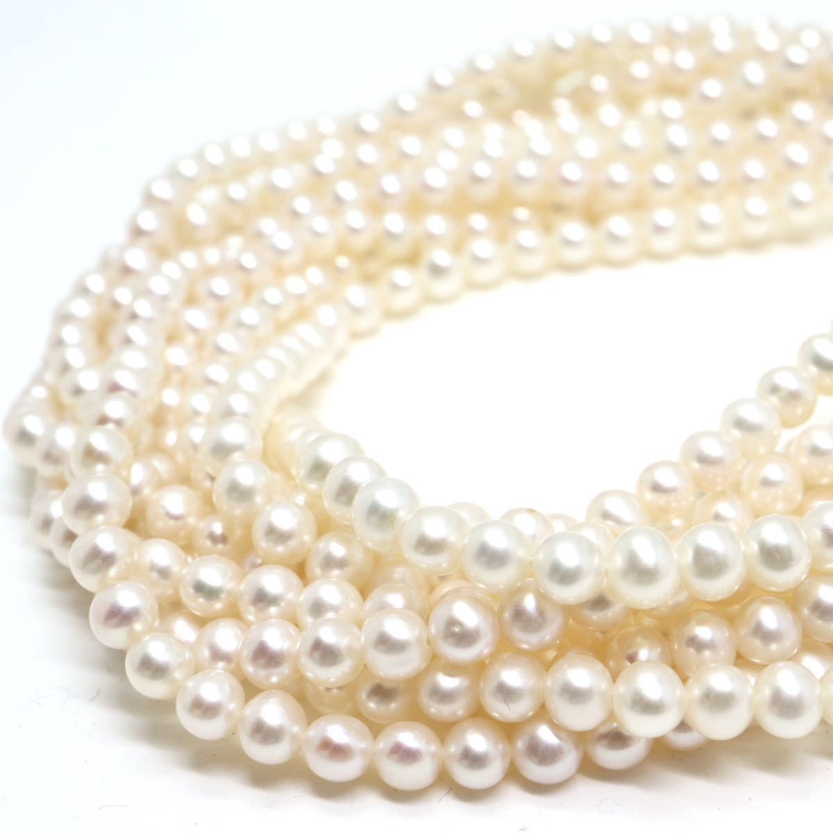 高品質!!《淡水パール5連ネックレス》D 4.0-4.5mm珠 75.5g 55cm pearl necklace jewelry DC0/EF0_画像4