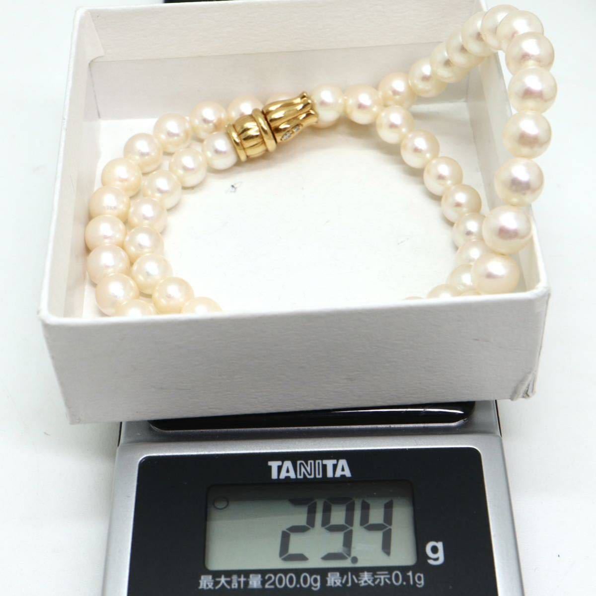 TASAKI(田崎真珠)《K18天然ダイヤモンド付アコヤ本真珠ネックレス》D 6.5-7.0mm珠 29.4g 39.5cm pearl necklace ジュエリーjewelry EB4/EC1_画像8