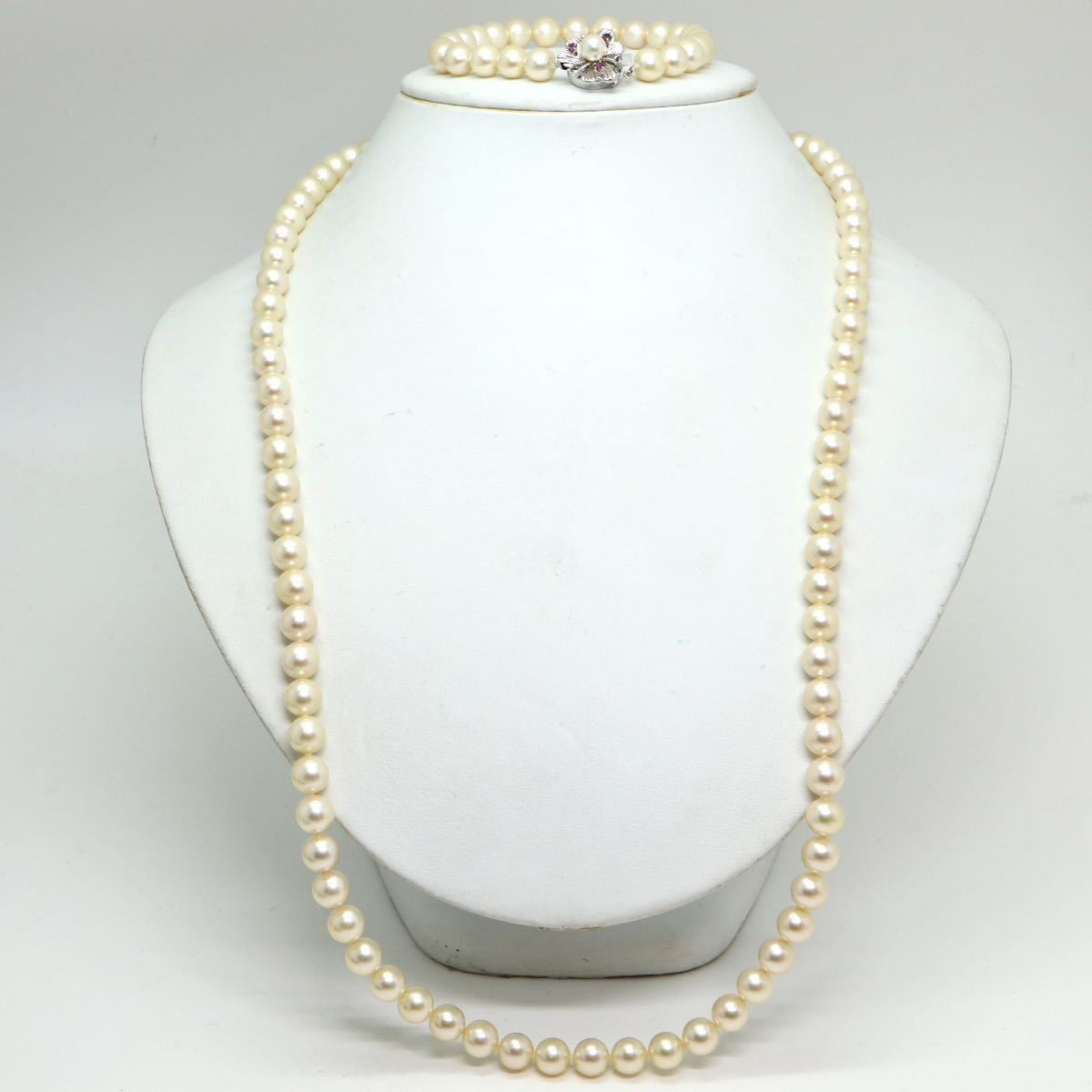 《K14WG天然ルビー付きアコヤ本真珠ネックレス&ブレスレット》D 7.5-8.0mm珠 75.0g 68cm 20cm pearl necklace ジュエリー jewelry EC5/FA0_画像2