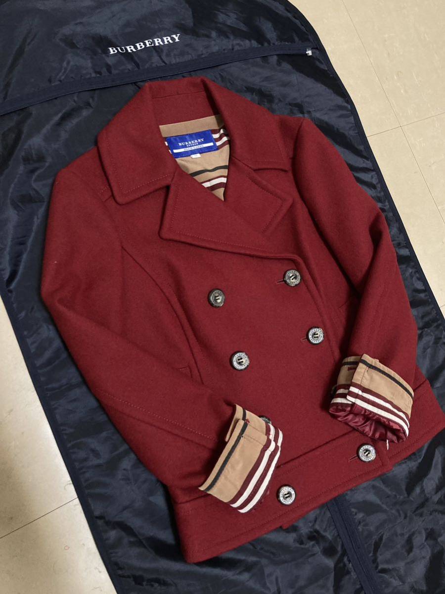 【秋冬】BURBERRYBLUELABEL バーバリーブルーレーベル レディース38 ウールピーコート ウールジャケット ミディアム丈 赤 日本製