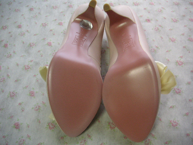Cynthia Rowley シンシアローリー 未使用 本革 オープントゥ パンプス 24cm ピンク リボン クリーム ベージュ 新品 靴 スムースレザー_画像10