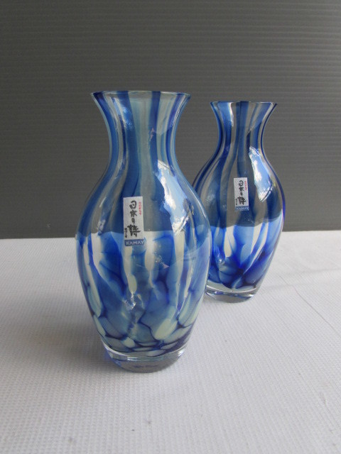 日本の詩 カメイガラス ■ブルー系 徳利２本で 昭和レトロ 和風 ガラス 冷酒 日本酒 酒器の画像2