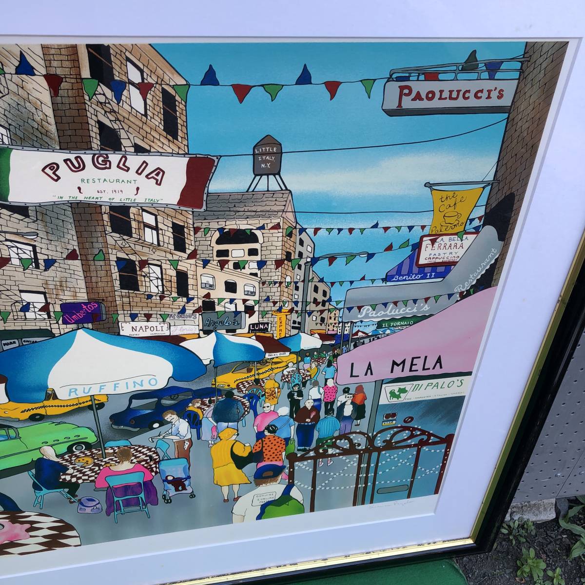 【真作 LINNEA POGOLA リネア・パーゴラ Afternoon in Little Italy シルクスクリーン ポップアート 風景】_画像3