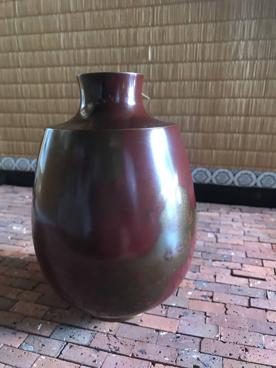 斑紫銅製 花瓶 花器 華道 茶道茶道具 古美術品 在銘の画像1