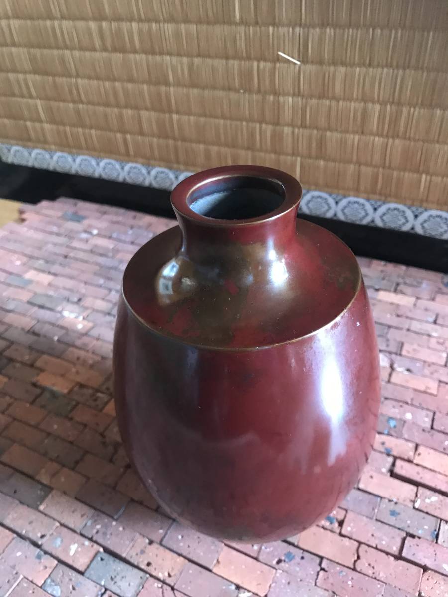 斑紫銅製 花瓶 花器 華道 茶道茶道具 古美術品 在銘の画像4