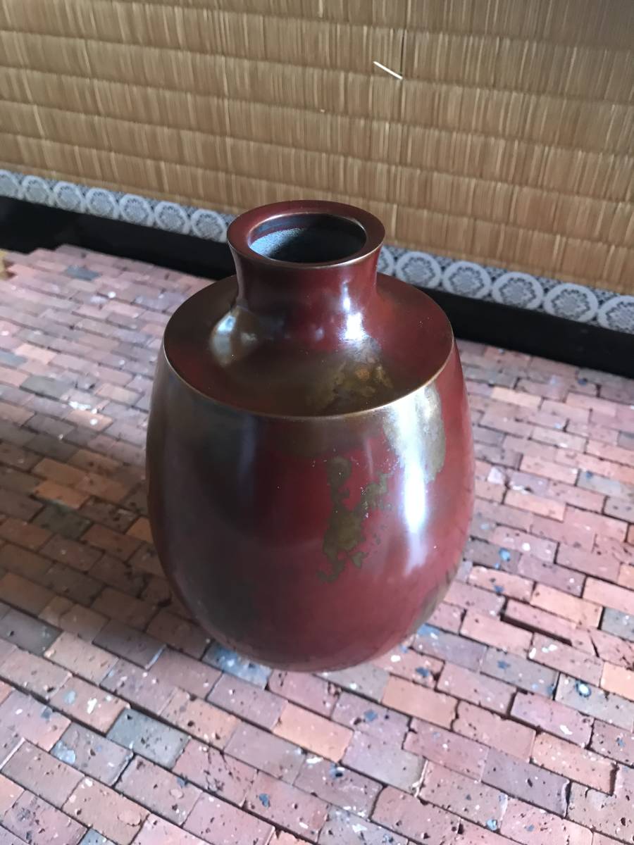 斑紫銅製 花瓶 花器 華道 茶道茶道具 古美術品 在銘の画像6