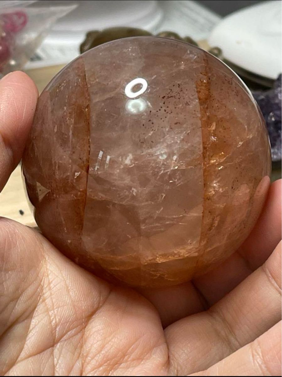 天然石　ファイヤークォーツ　レピドクロサイトインクォーツ　スフィア　丸玉　60.3ミリ　 置物　 水晶　 パワーストーン