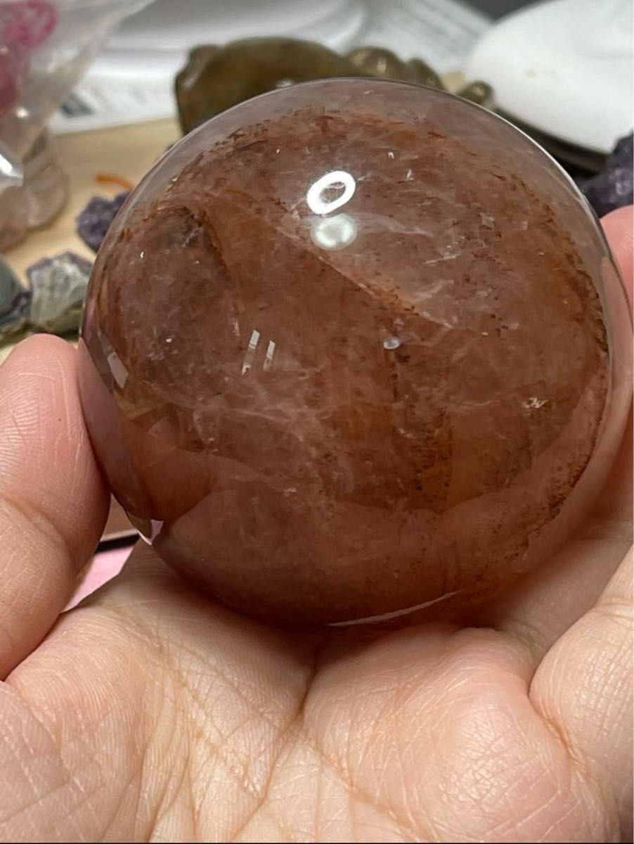 天然石　ファイヤークォーツ　レピドクロサイトインクォーツ　スフィア　丸玉　60.3ミリ　 置物　 水晶　 パワーストーン