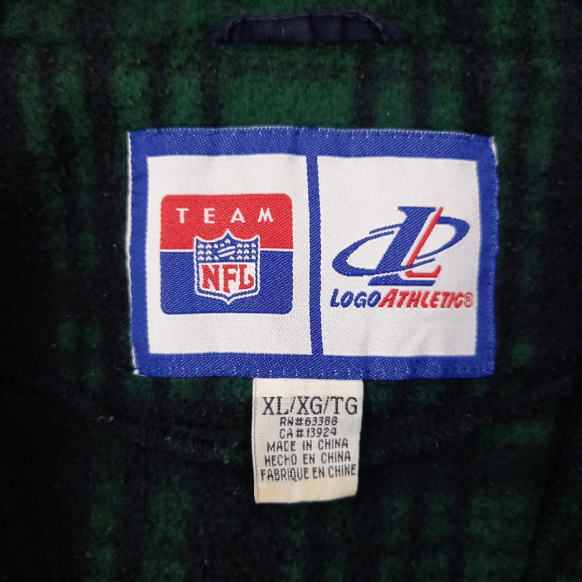 90s　NFL　ハーフジップ　フリース　ブルゾン　刺繍　チェック　グリーン　XL_画像7