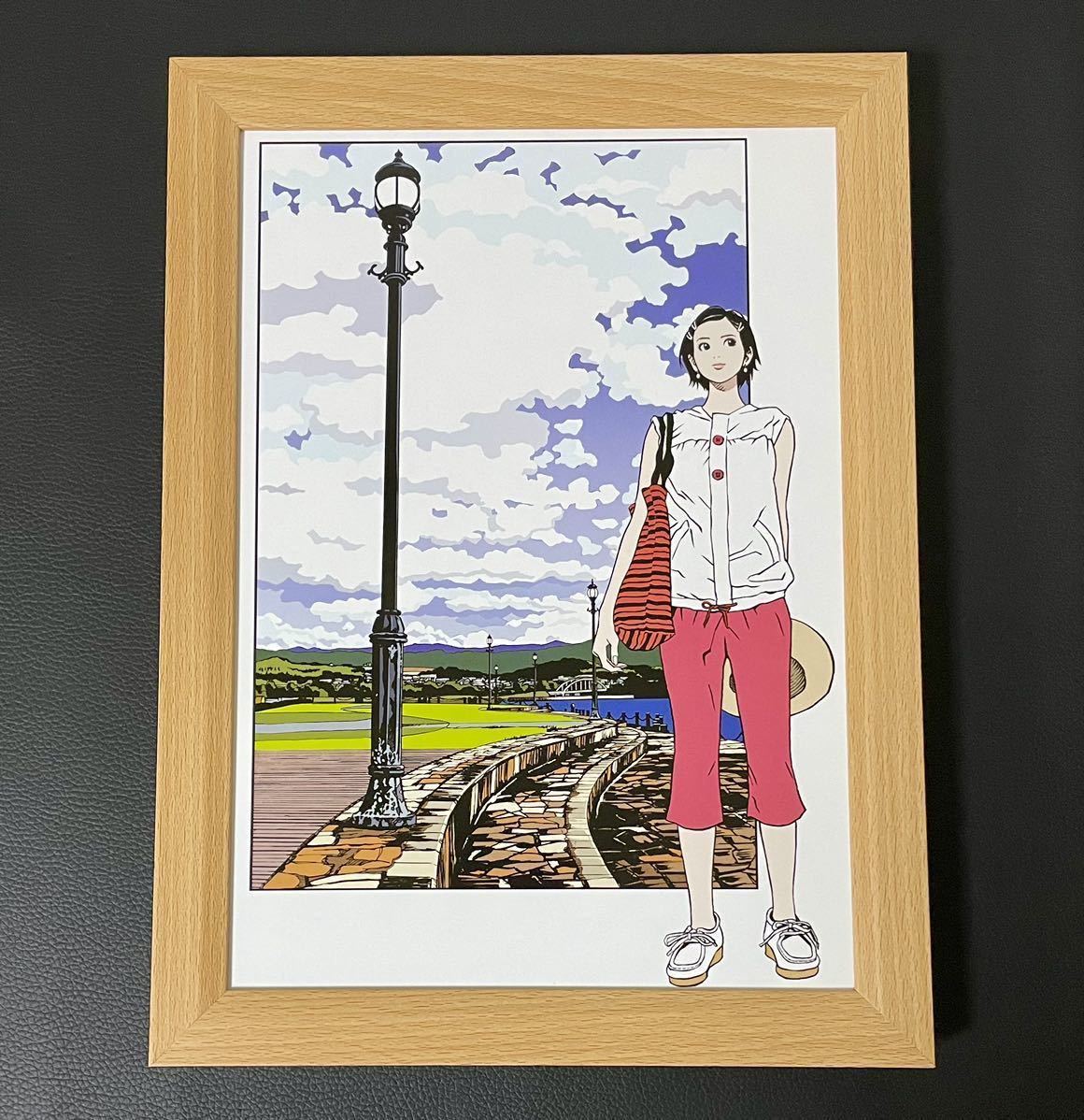 額縁付オリジナル手描きイラスト オリジナル 手描きイラスト 女の子 ハガキサイズ 鉛筆画 SR32