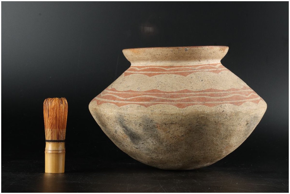 [URA]紀元前2500年/タイバンチェン出土/赤色彩文土器/共箱/20cm/5-12-82 (検索)骨董/縄文土器/弥生土器/須恵器/土師器/花瓶/花器/壷/甕_画像3