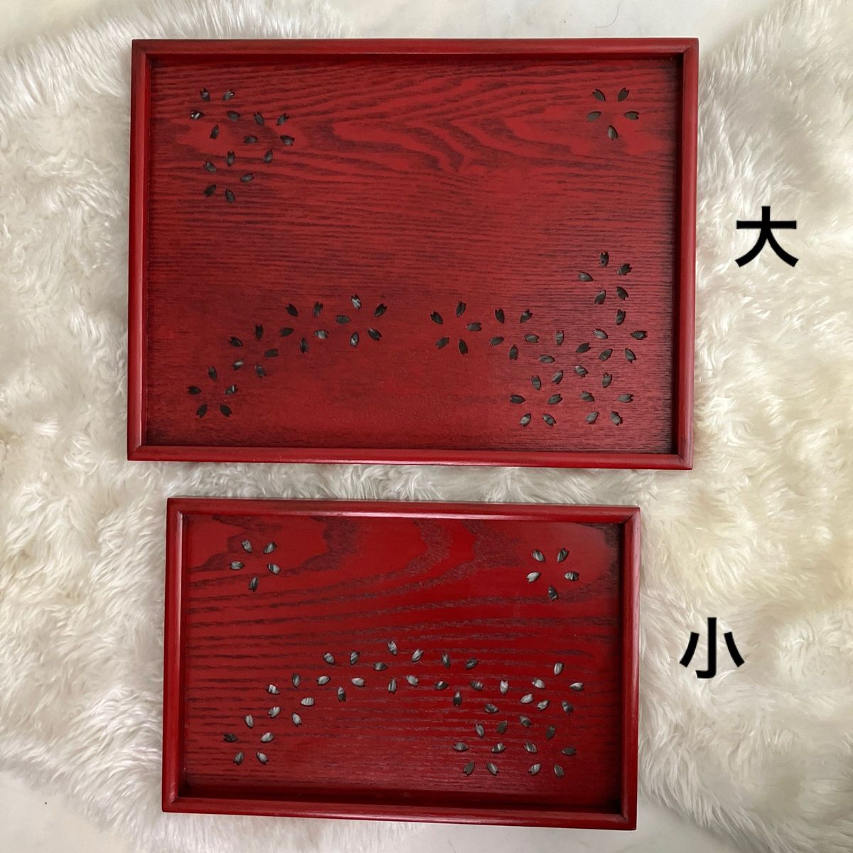 お盆 トレー 木製 桜模様 花柄 長方形 トレイ プレート 木製 漆器 キッチン 食器 コンパクトワンプレート 