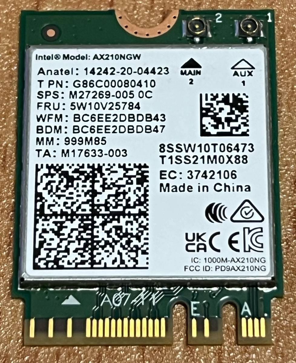 Intel Wi-Fi6E 802.11ax AX210NGW 2.4GHz 5GHz 6GHz 2.4 Gbps Bluetooth5.2 M.2 中古品_画像1