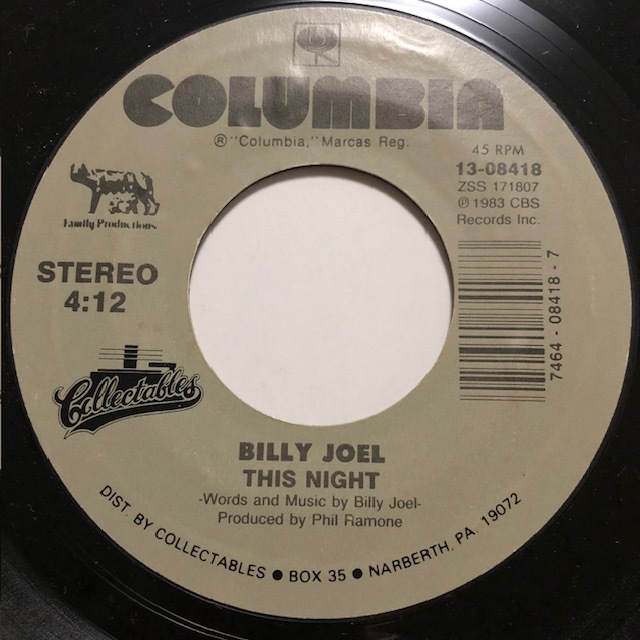 BILLY JOEL / THIS NIGHT / LEAVE A TENDER MOMENT ALONE /Columbia/Collectables/Rock/Pop/Reissue/big hit !!/7inch/959の画像1