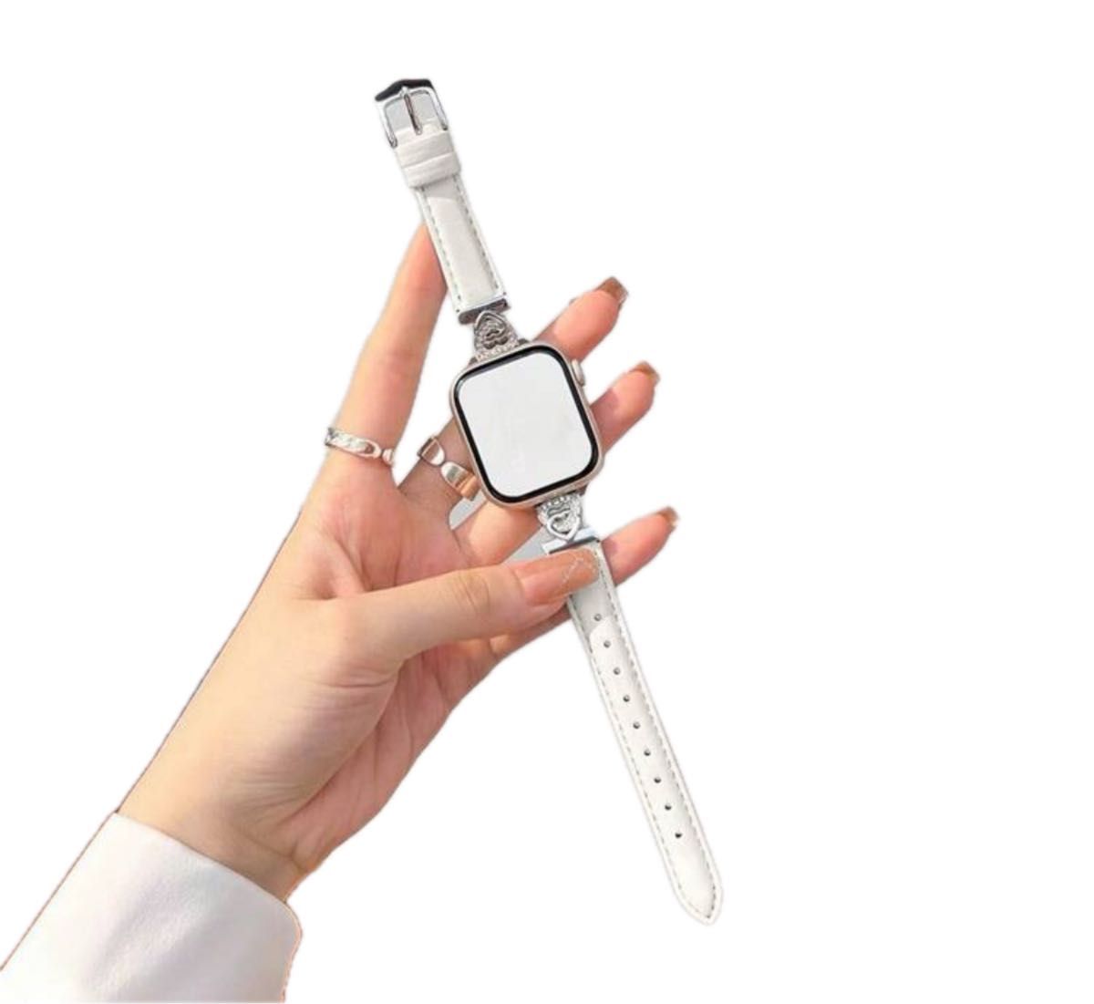 腕時計バンド バックル ラインストーン装飾 ジェヌインレザー素材 Apple Watch用 42mm/44mm/45mm/49mm
