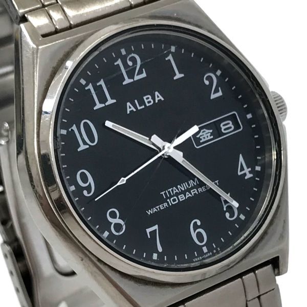 SEIKO セイコー ALBA アルバ 腕時計 クオーツ VX43-0AG0 アナログ TITANIUM チタン カレンダー ブラック 軽量 コレクション 動作確認済み_画像1