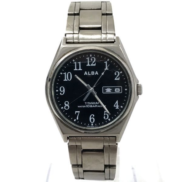 SEIKO セイコー ALBA アルバ 腕時計 クオーツ VX43-0AG0 アナログ TITANIUM チタン カレンダー ブラック 軽量 コレクション 動作確認済み_画像2
