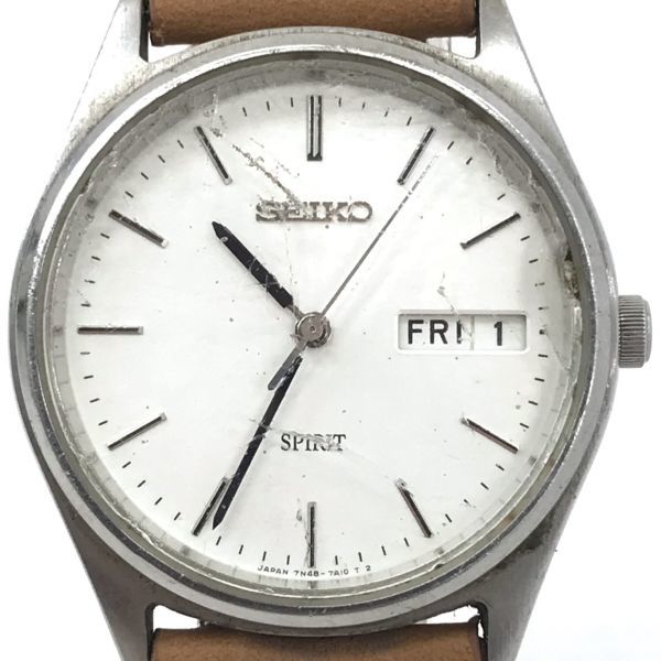 SEIKO セイコー SPIRIT スピリット 腕時計 7N48-7A00 クオーツ アナログ ラウンド ホワイト ブラウン ベルト交換済 電池交換済 動作確認済_画像1