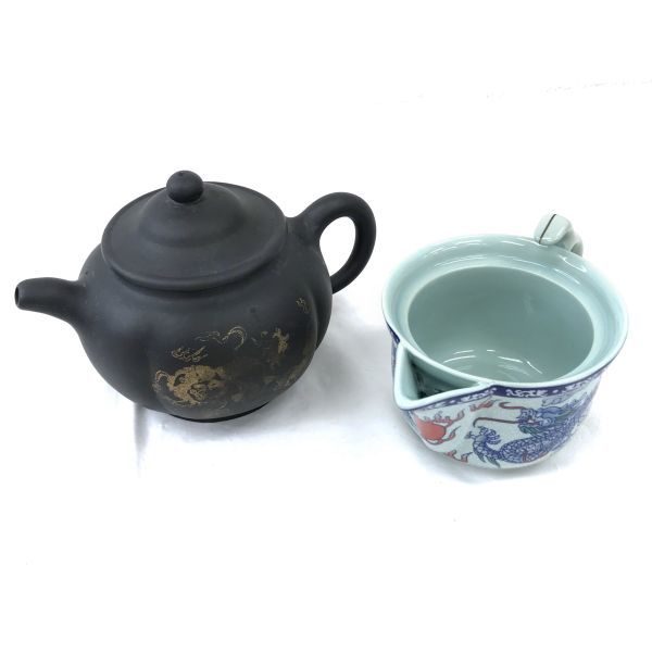 紫砂 急須 測杯 茶器2点セット ティーポット 陶器 陶芸 伝統工芸 工芸品 工芸美術 鳳凰 龍 お茶 お湯 茶道具 茶器 食器 コレクションの画像2