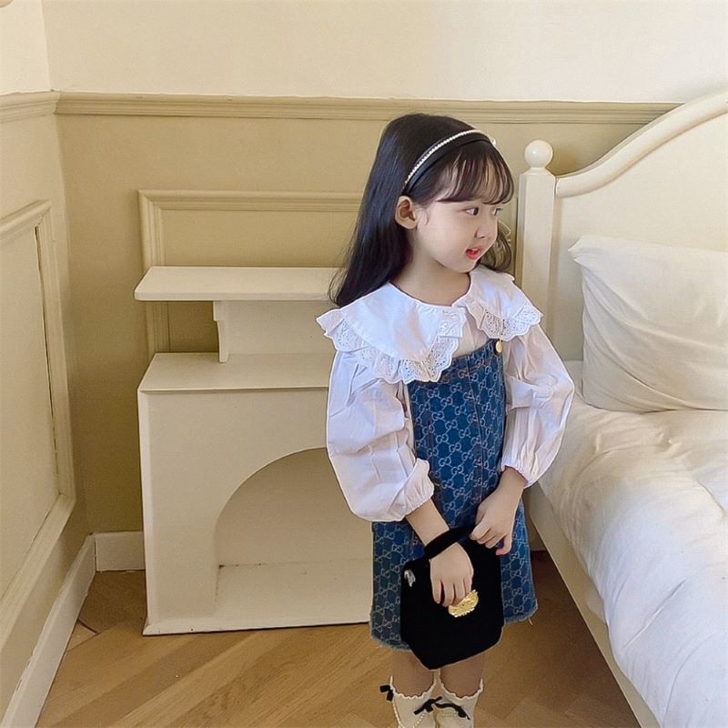 子供服 セットアップ 長袖 白ブラウス キッズ デニムスカート サロペット ジャンパースカート 子ども服 キッズ服 女の子 ガールズ 120cm