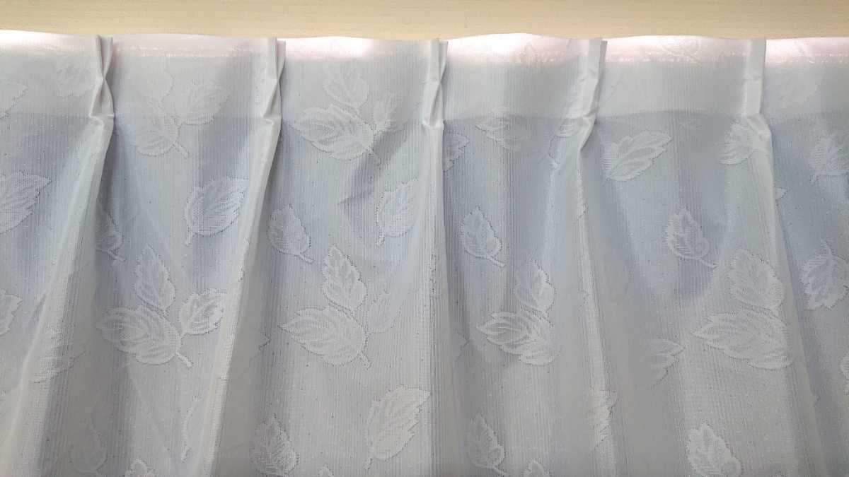 新品 防炎エコミラーレースカーテン １００X１３３cm ２枚組 遮熱 断熱 ホワイト 葉_画像2