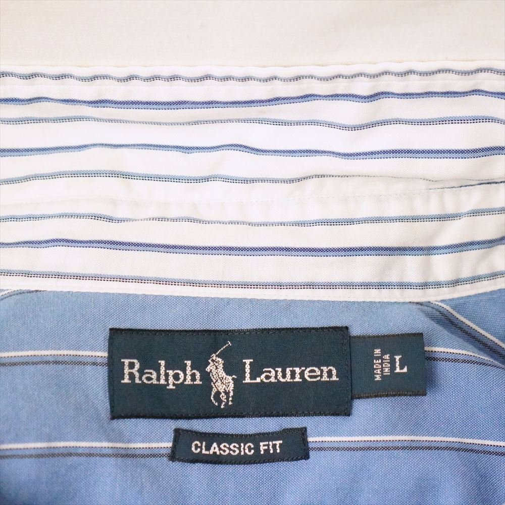 00s OLD Ralph Lauren ラルフローレン ストライプ柄 パッチワーク B.Dシャツ L_画像5