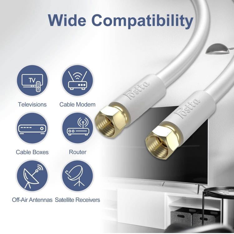 Postta antenna cable 20M coaxial cable S-5C-FB(RG6) 4K8K digital broadcasting *BS*CS*CATV broadcast correspondence gilding plug F type plug white 