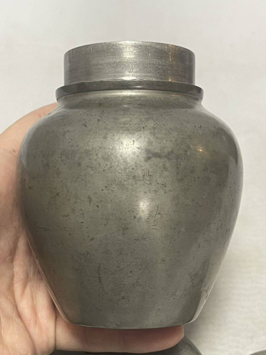 古錫 茶壺 一双 茶道具 時代物　茶入　煎茶器　茶道具　茶道　中国美術 骨董　唐物　_画像5