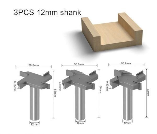 Mz312★お得な3本セット★Tスロットタイプの12ｍｍシャンク木工用ルータービット 3本★12×3/8＆12×1/4＆12×5/16★フライスカッター_画像2