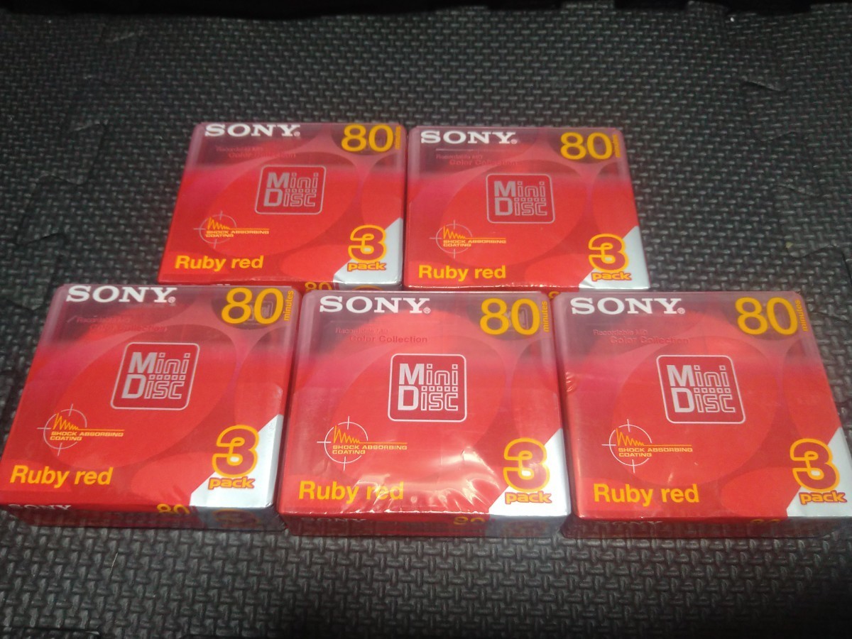SONY MD ミニディスク 80分 未使用未開封 3枚組×5パック　赤　パケットポスト発送_画像1