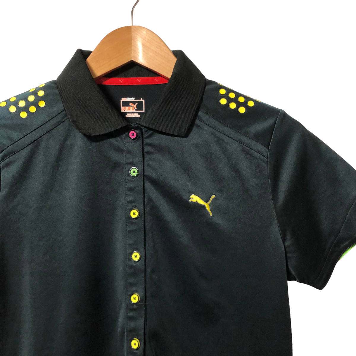 PUMA プーマ ゴルフ ジャージー ポロシャツ ワンピース 半袖 0 黒系 レディース A34_画像3
