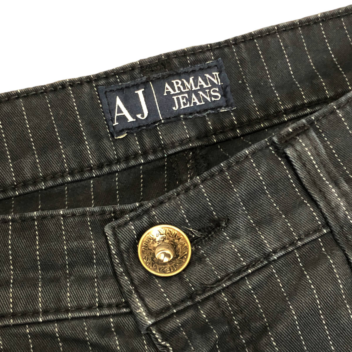 ARMANI JEANS アルマーニジーンズ ブーツカット パンツ ストライプ ストレッチ 27 墨黒 フレア レディース A35_画像6