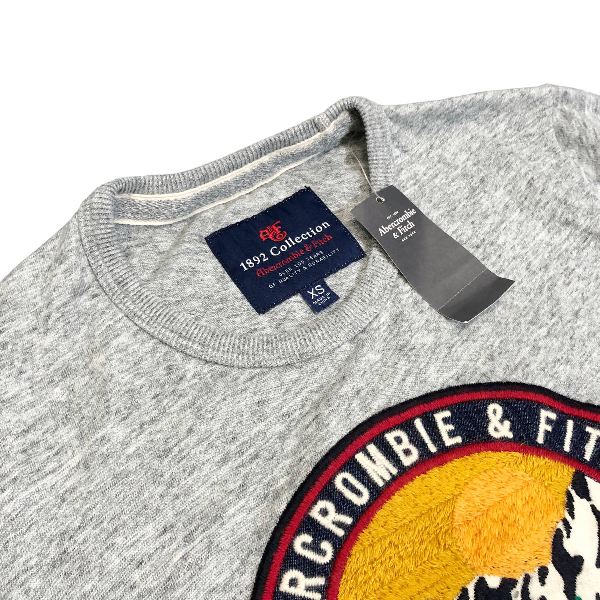 Abercrombie&Fitch アバクロンビー&フィッチ Tシャツ ワッペン ロゴ XS グレー 半袖 メンズ A36_画像4