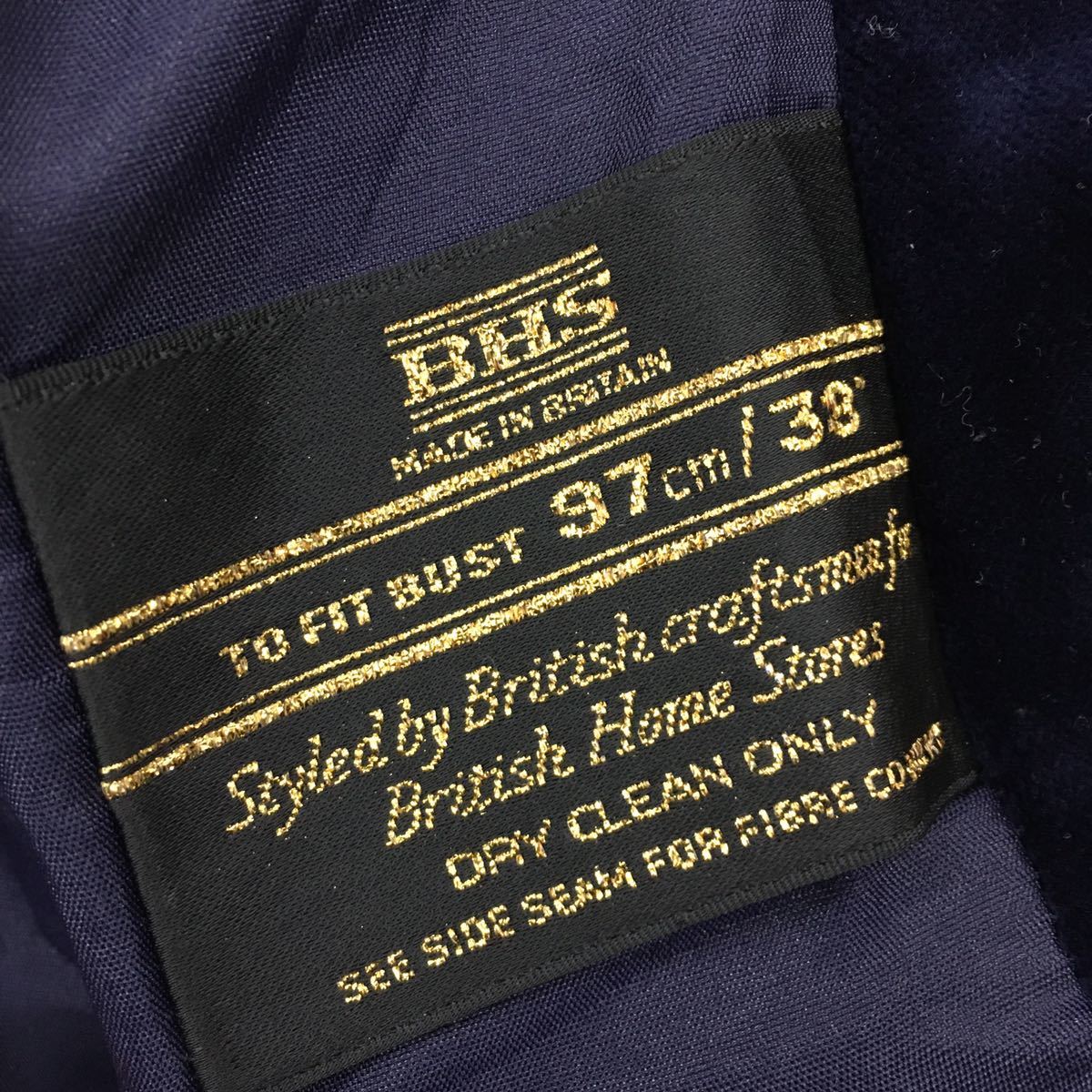 BHS ブリテン イギリス製 ベルベットブレザー シングル テーラード ジャケット ひとつボタン 総裏 サイズ38 レディース M〜L相当 紺色