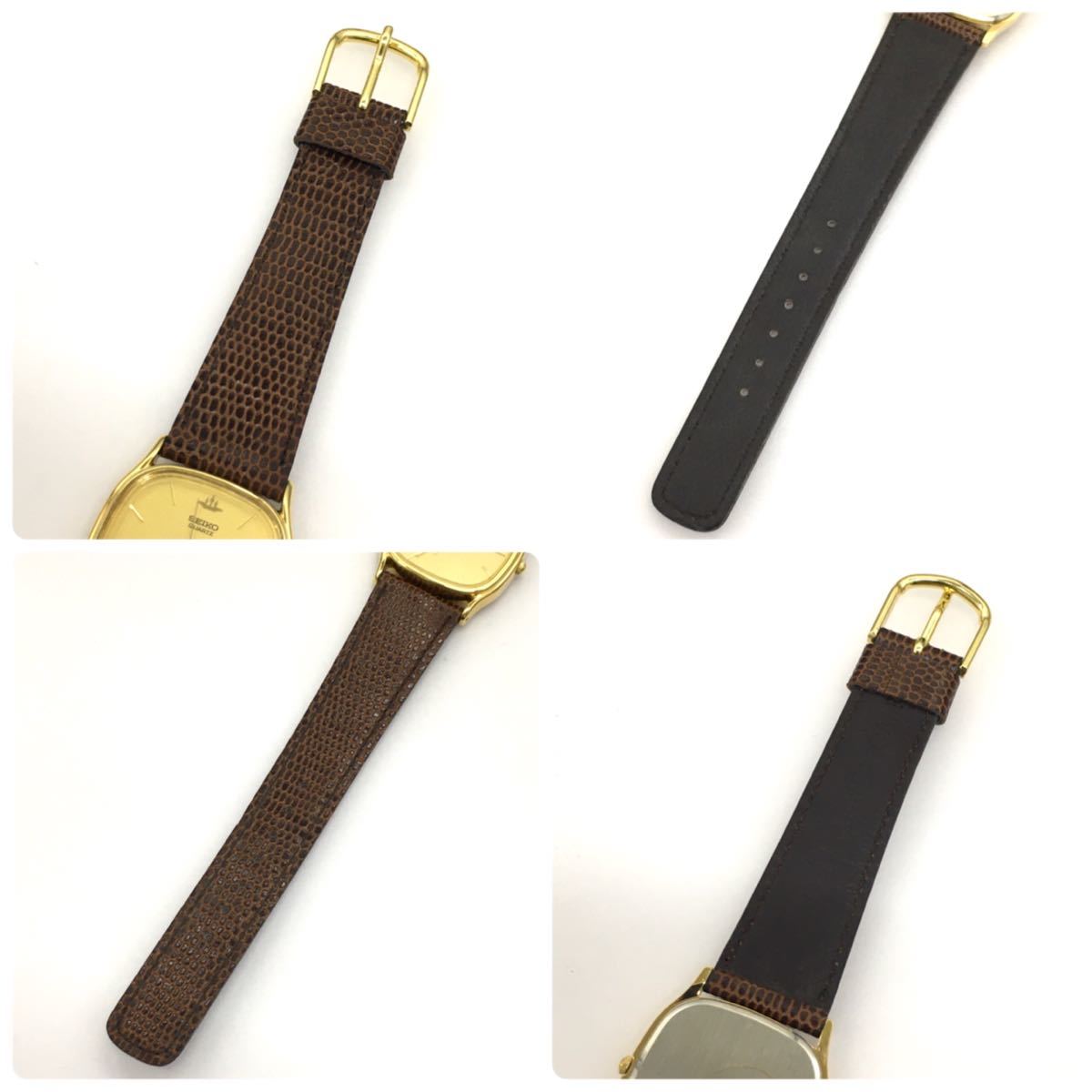 SEIKO セイコー アナログ クオーツ腕時計 5Y31-5160 スクウェア ベゼル 文字盤 ゴールドカラー ステンレススチール 純正 型押し革ベルト_画像9
