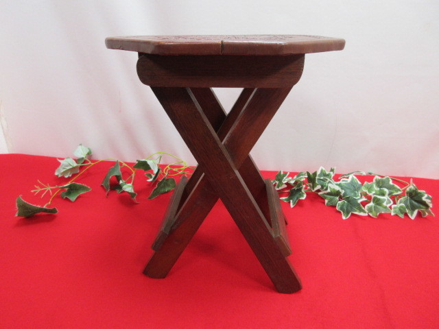 【OH6950/8】中国風 木彫り 折り畳み式 サイドテーブル ミニテーブル 飾り台 花台 ディスプレイ台 H34.5ｃｍの画像5