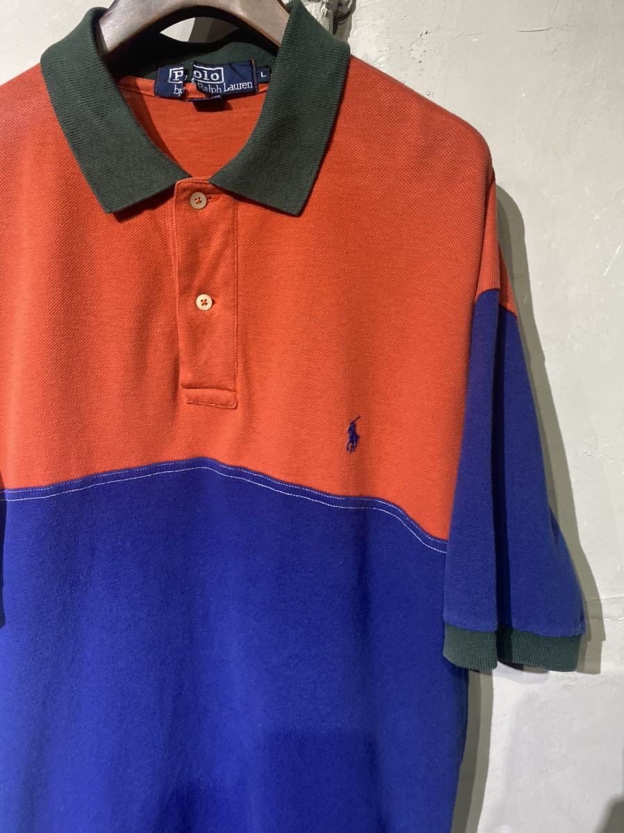 [ prompt decision ]polo ralph lauren Ralph Lauren polo-shirt deer. .po knee Logo bai color multicolor orange blue USA America made old clothes L