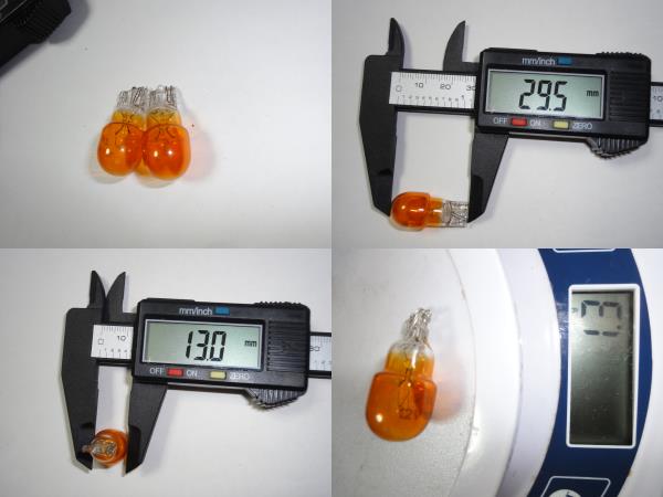 定形外発送可 2個セット 12V10W ウエッジ電球 オレンジ 黄色 ウインカー等用_測定誤差あり。複数個のうち一部。