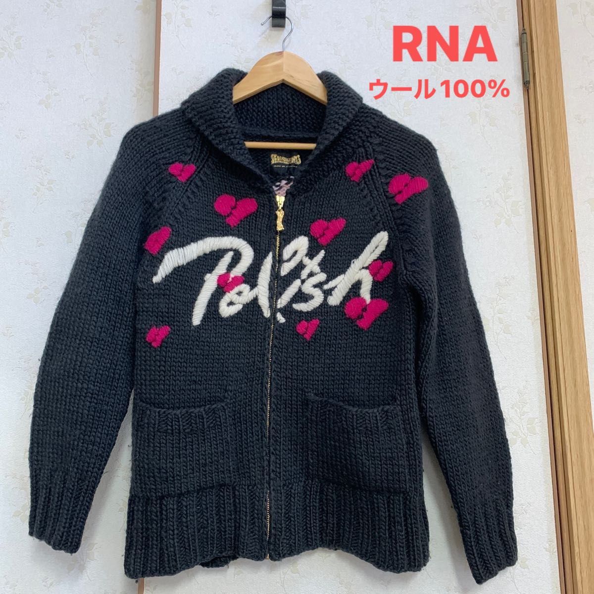 【RNA】 ジップアップ ニット ジャケット カーディガン ウール セーター 刺繍　カウチンセーター