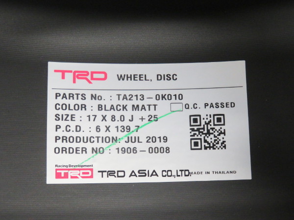 [ Toyota original ] TRD 17 -inch aluminium wheel mat black 4ps.@17×8J 6 hole PCD139.7 in set 25 Hiace Prado FJ Cruiser 