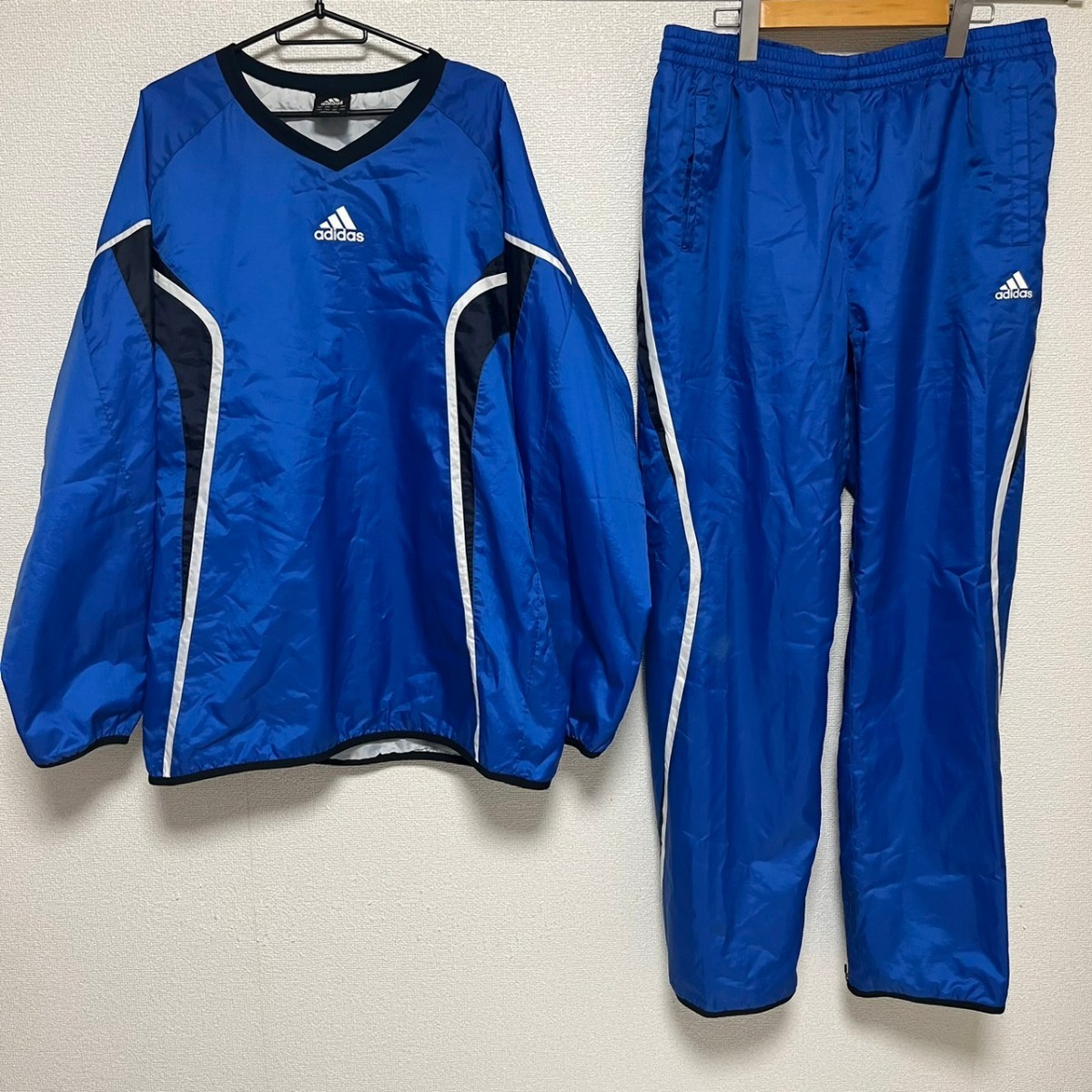 ★【XO 】adidas 中綿　ピステ　上下セット　アディダス　青　サッカー　ウインドブレーカー　トレーニングウェア　防寒