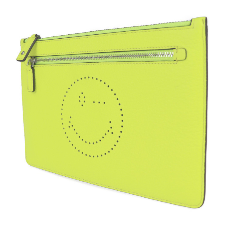  очень красивый товар Anya Hindmarch двойной Zip сумка смайлик ручная сумочка машина f neon желтый клатч [ подлинный товар гарантия ]